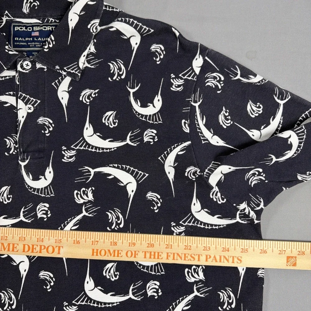 Polo Sport Ralph Lauren Mens 2XL Cotton Swordfish Marlin Print Polo Shirt‎ Navy